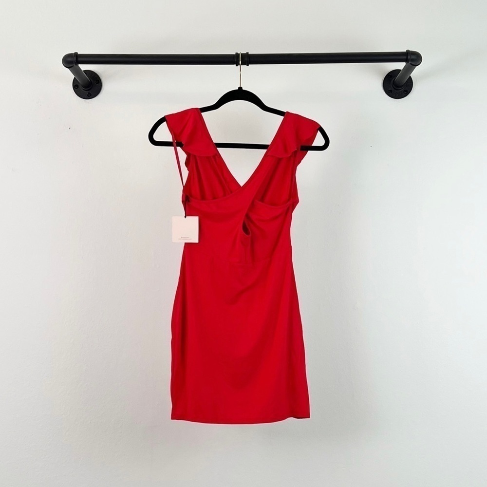 Nwt Superdown Flora Ruffle Cross Back Faux Wrap Bodycon Mini Dress In Red — image 5 of 6
